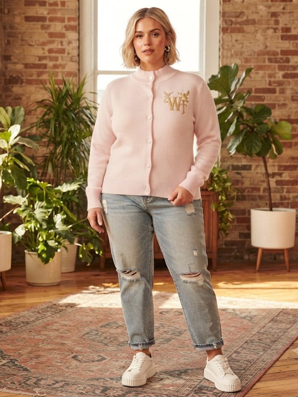 Wicked Movie Paul Tazewell Pink Pearl Button Cardigan Sweater XXL Glinda Core